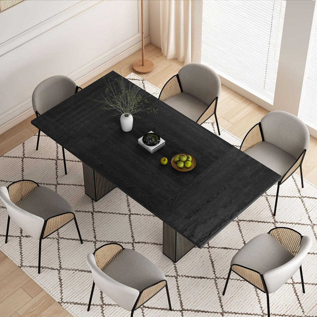 78 Inch Dining Table for 6 8 10, Modern Farmhouse Rectangular Kitchen Table, Dining Room Long Tables with Wood Strip Base for Kitchen Living Room (Black)