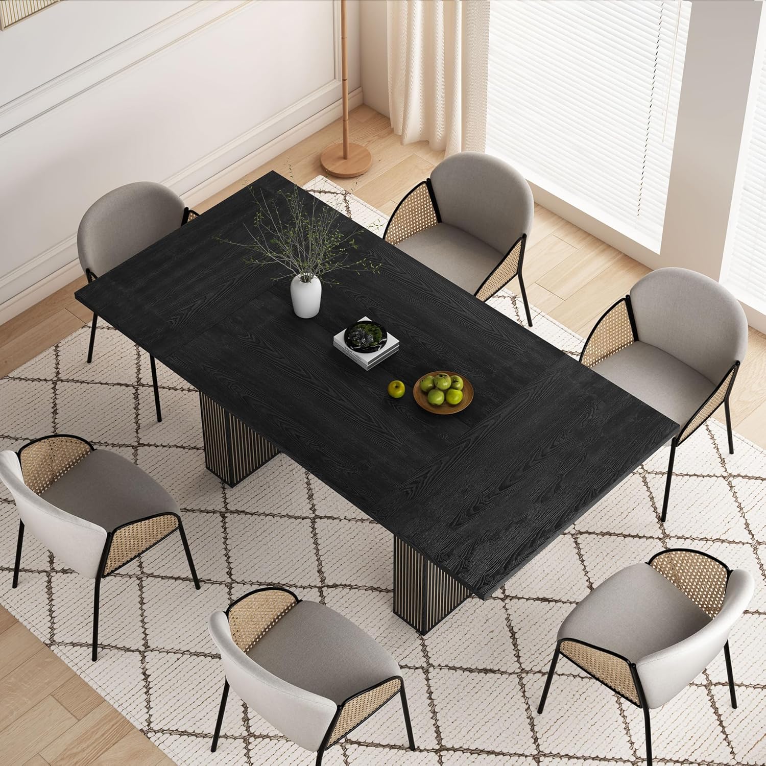 78 Inch Dining Table for 6 8 10, Modern Farmhouse Rectangular Kitchen Table, Dining Room Long Tables with Wood Strip Base for Kitchen Living Room (Black)