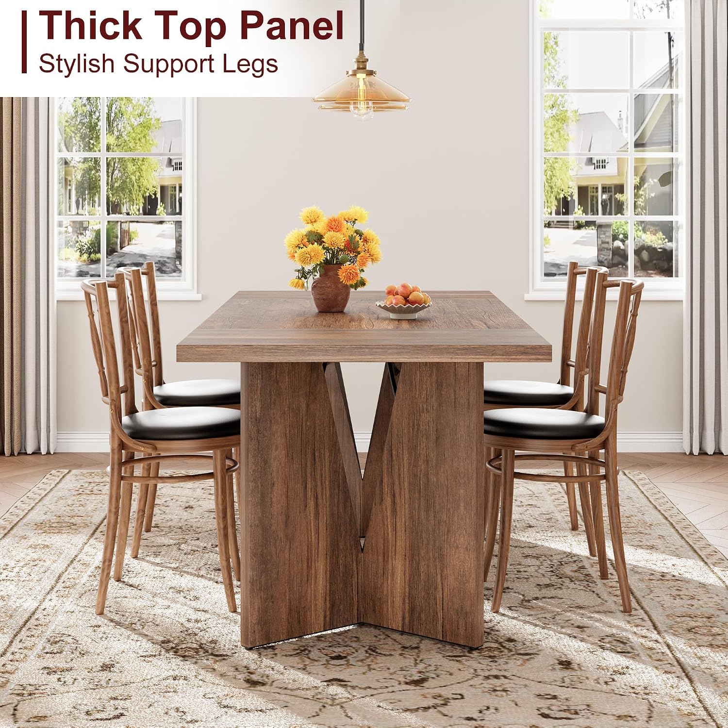GarveeHome 70.9'' Rectangular Dining Table for 6-8, Wooden Thickened Long Desk, Farmhouse Kichen Table with Sturdy Frame and M-Shaped Legs, for Dining Room, Kitchen, Living Room, Office, Retro Brown