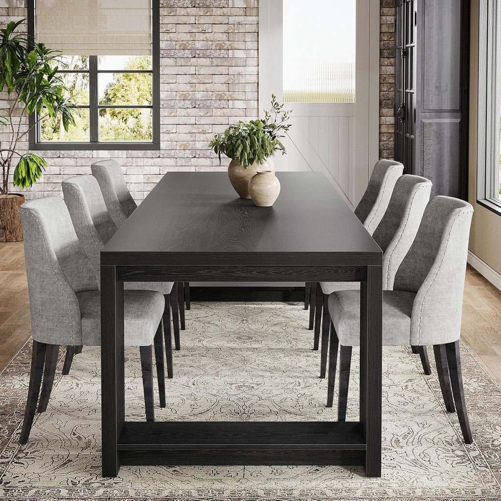 Tribesigns 86.61-Inch Dining Table for 6-8 People, Narrow Long Modern Kitchen Table with Pedestal Base, Farmhouse Extra Long Rectangular Dining Room Furniture, 27.56 x 86.61 x 29.53 Inches, Black