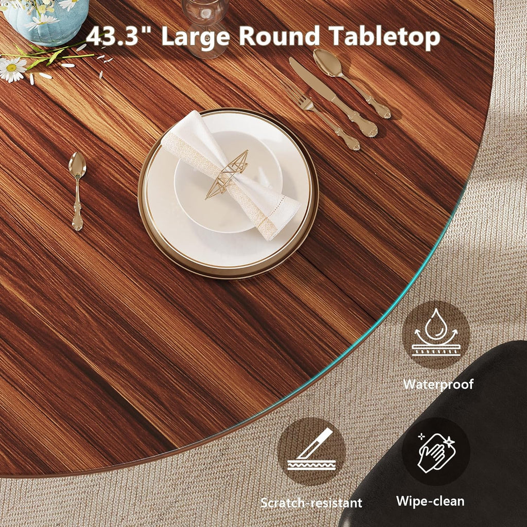 Einhomn 59' Extendable Round Dining Table for 6-8, Kitchen Table with Sturdy Double Arc Base & Backboard Clasp Desktop, Mid-Century Modern Dinner Table, Kitchen Dining Room, Space Saving, Walnut