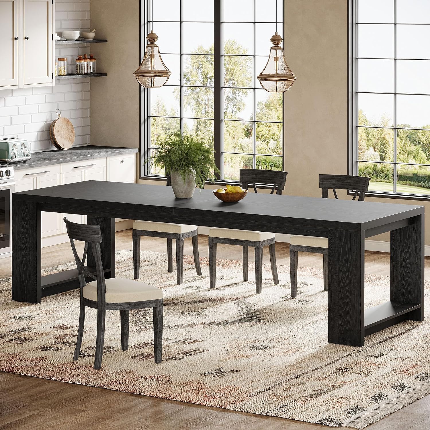 Tribesigns 86.61-Inch Dining Table for 6-8 People, Narrow Long Modern Kitchen Table with Pedestal Base, Farmhouse Extra Long Rectangular Dining Room Furniture, 27.56 x 86.61 x 29.53 Inches, Black
