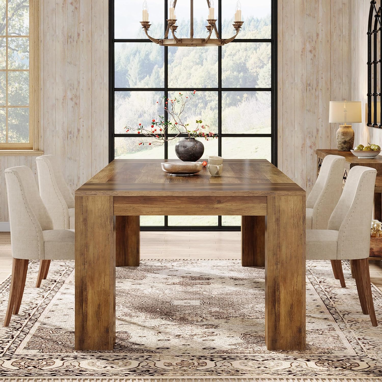 Tribesigns 63-Inch Dining Table for 4 to 6, Rectangular Kitchen Dinner Table, Farmhouse Wooden Eating Table for Home Kitchen, Dining Room