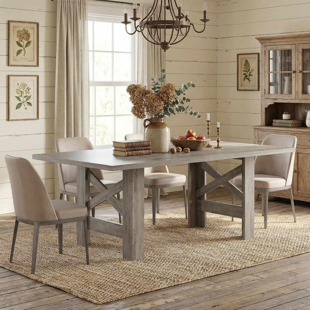 GarveeHome Dining Table for 6-8, 71' Long Wooden Farmhouse Barn Kitchen Table with Thick Sturdy Frame, Rectangular Dining Room Dinner Table with Stable Triangular Legs for Kitchen, Office, Retro Gray