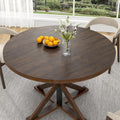 jiteentarou Round Wood Dining Table for Kitchen,Dining Room,Living Room,Farmhouse Dinner Tables W/Thickened Brown Wooden Waterproof Tabletop for 4 People,47 inch Rustic Kitchen Table W/Metal Support