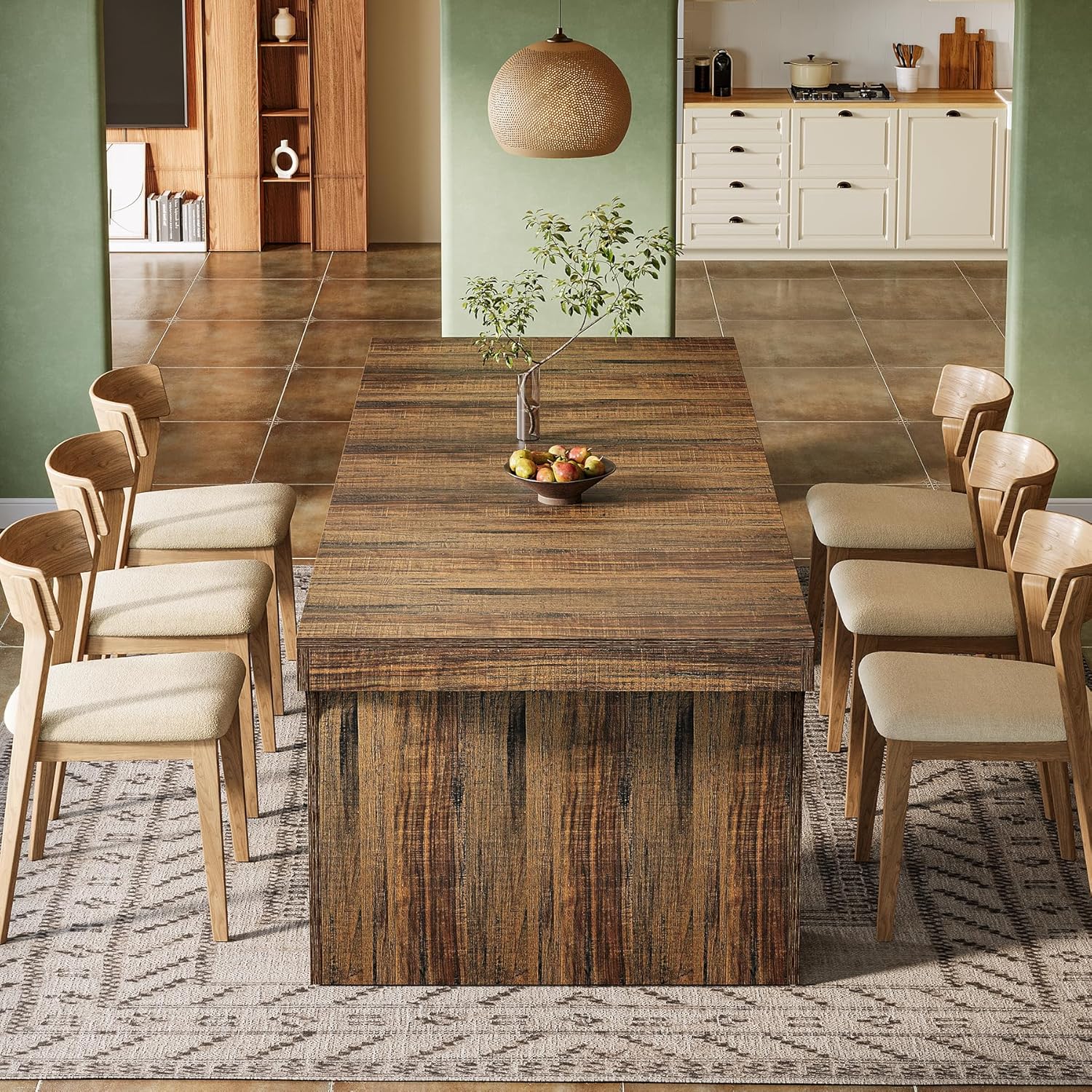 Tribesigns 71-Inch Farmhouse Dining Table for 6-8, Long Modern Wooden Kitchen Table with Arched Design, Large Rectangular Dining Furniture with Double Pedestal for Dinner Room, Rustic Brown