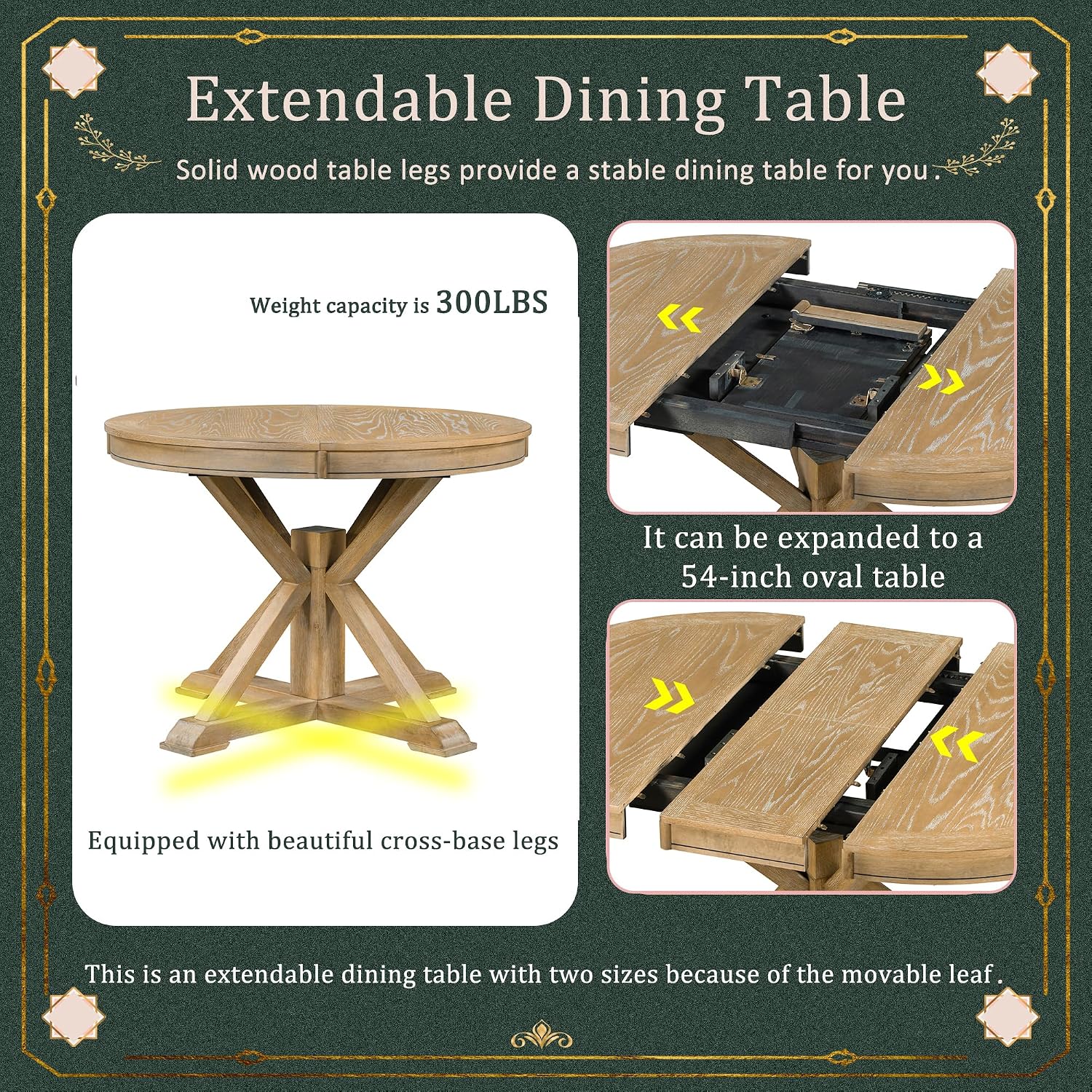 Bellemave Extendable Dining Table Set for 4, 5-Piece Round Table Set with 4 Chairs, Circle Table with Upholstered Chairs, Oval Kitchen Table Set with Extendable Table (Natural Wood Wash)