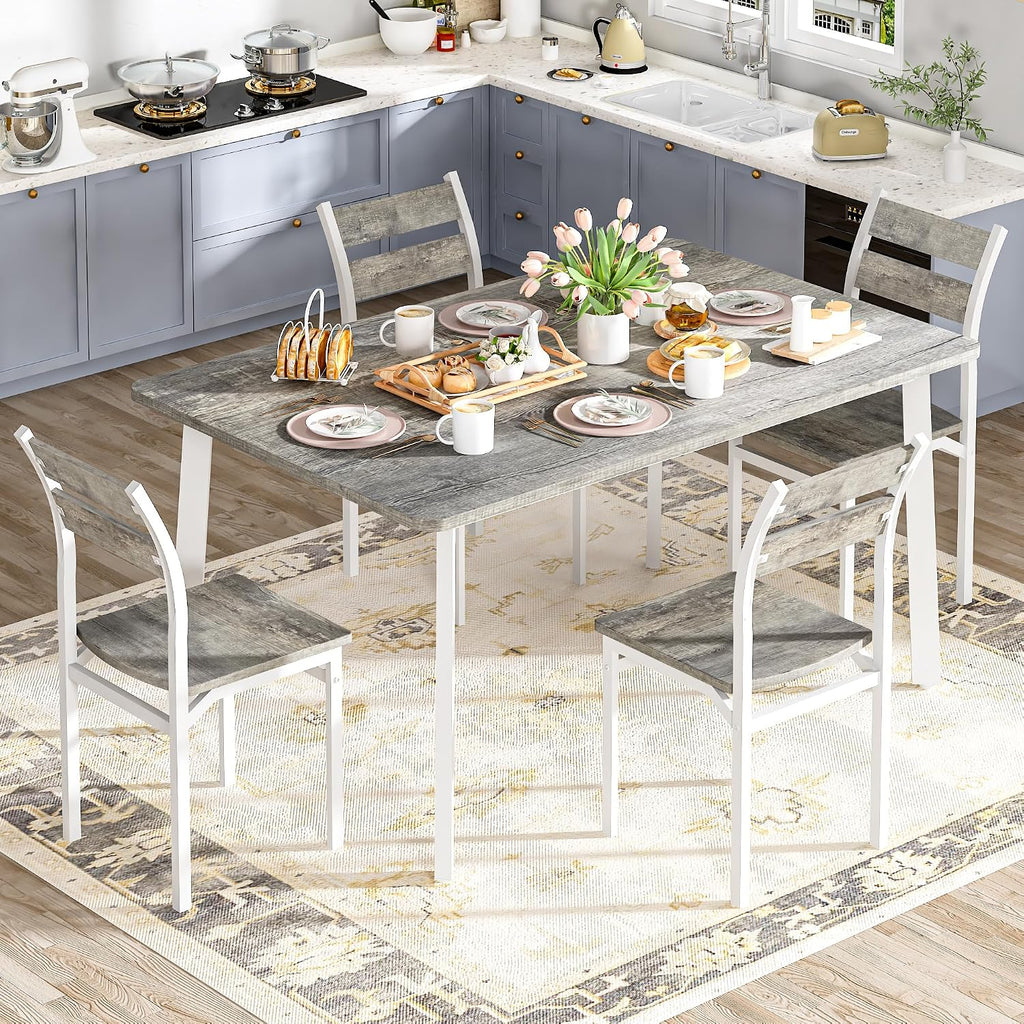 DKLGG Dining Room Table Set for 4 Farmhouse 5 Piece Dining Table Set, Small Kitchen Table Set for 4 for Kitchen and Dining, Apartment (Grey)