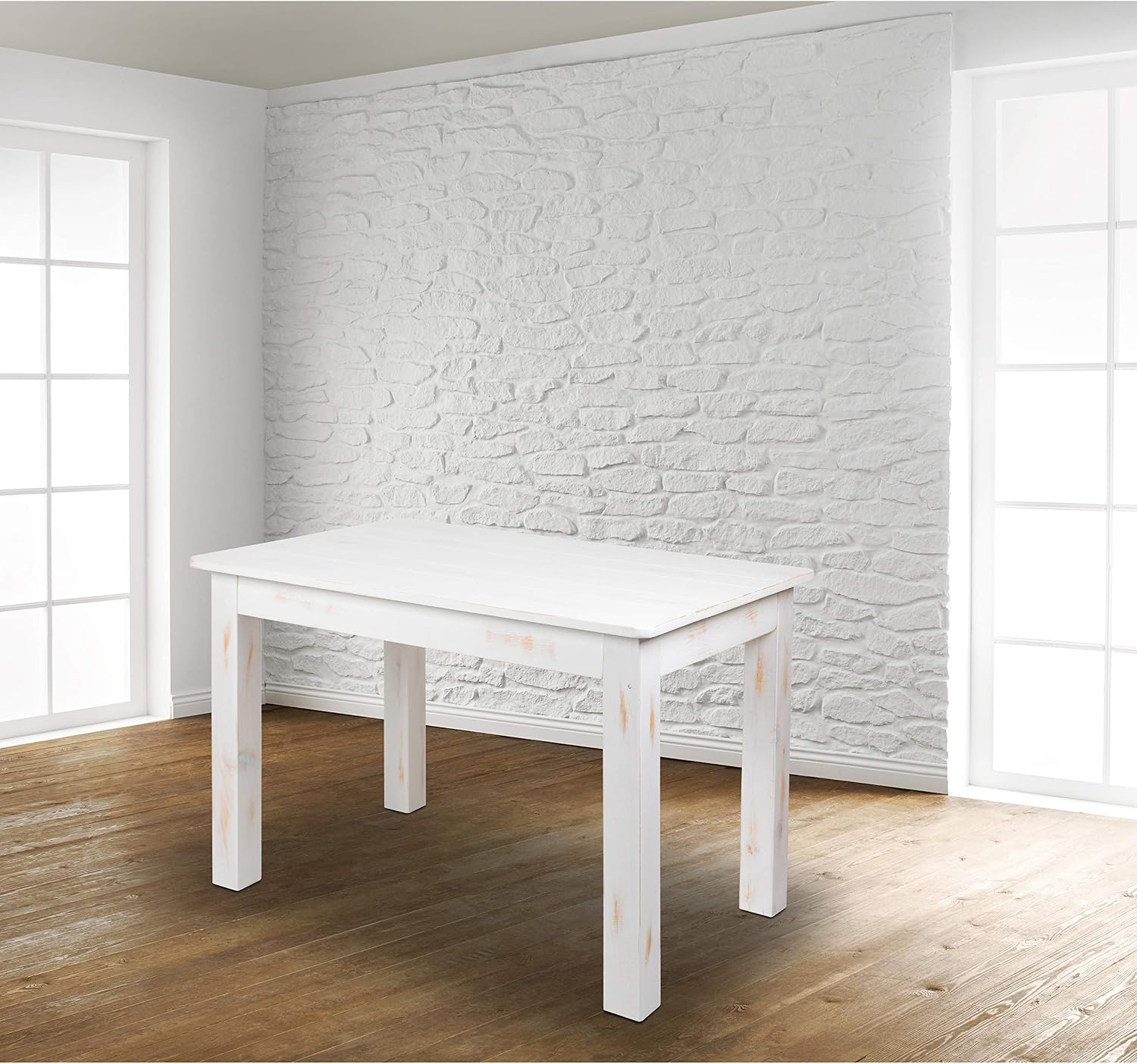 Flash Furniture HERCULES Series 46' x 30' Rectangular Antique Rustic White Solid Pine Farm Dining Table