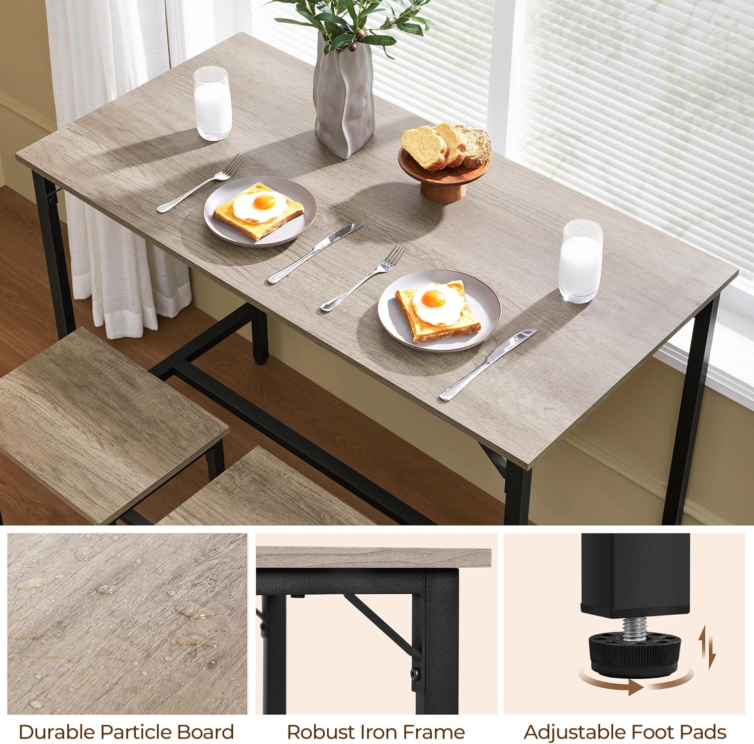 Yaheetech 3 Piece Dining Table Set, 47.5' Industrial Pub Table Set, Counter Height Kitchen Table with Bar Stools Set of 2, for Small Space, Apartment