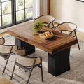 Tribesigns 55-Inch Dining Room Table for 4, Mid-Century Modern Dining Table with Double Pedstral, Rectangular Wood Kitchen Dinner Tables for Dining Room, Kitchen, Home, Black & Brown (Only Table)