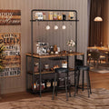 Garvee Kitchen Island with Power Outlet & 2 Bar Stools, Industrial Bakers Rack with 3-Tier Shelves & 5 Hooks, Microwave Stand Coffee Bar Table for Dining Room, Living Room, Apartment