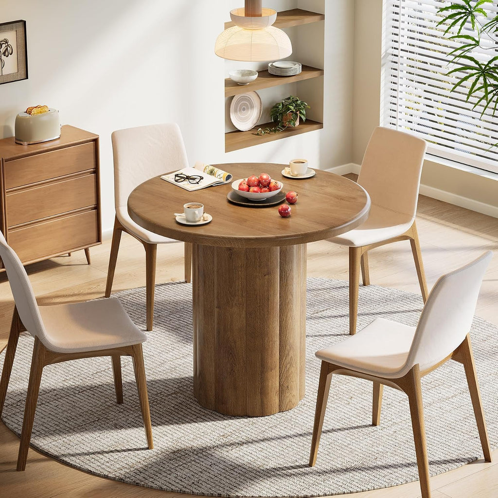 Tribesigns 31.5-Inch Round Dining Table for 2-4 People, Small Kitchen Table with Sturdy Base for Dining Room, Living Room (Brown)
