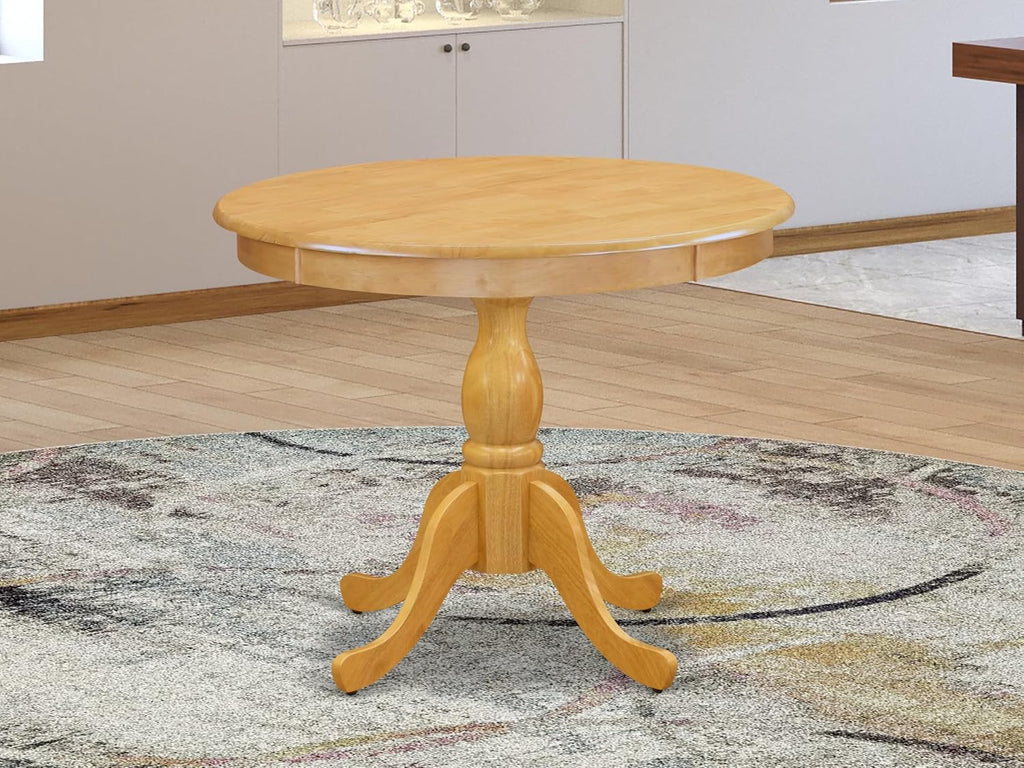 East West Furniture AMT-OAK-TP Antique Kitchen Dining Table - a Round Wooden Table Top with Pedestal Base, 36x36 Inch, Oak