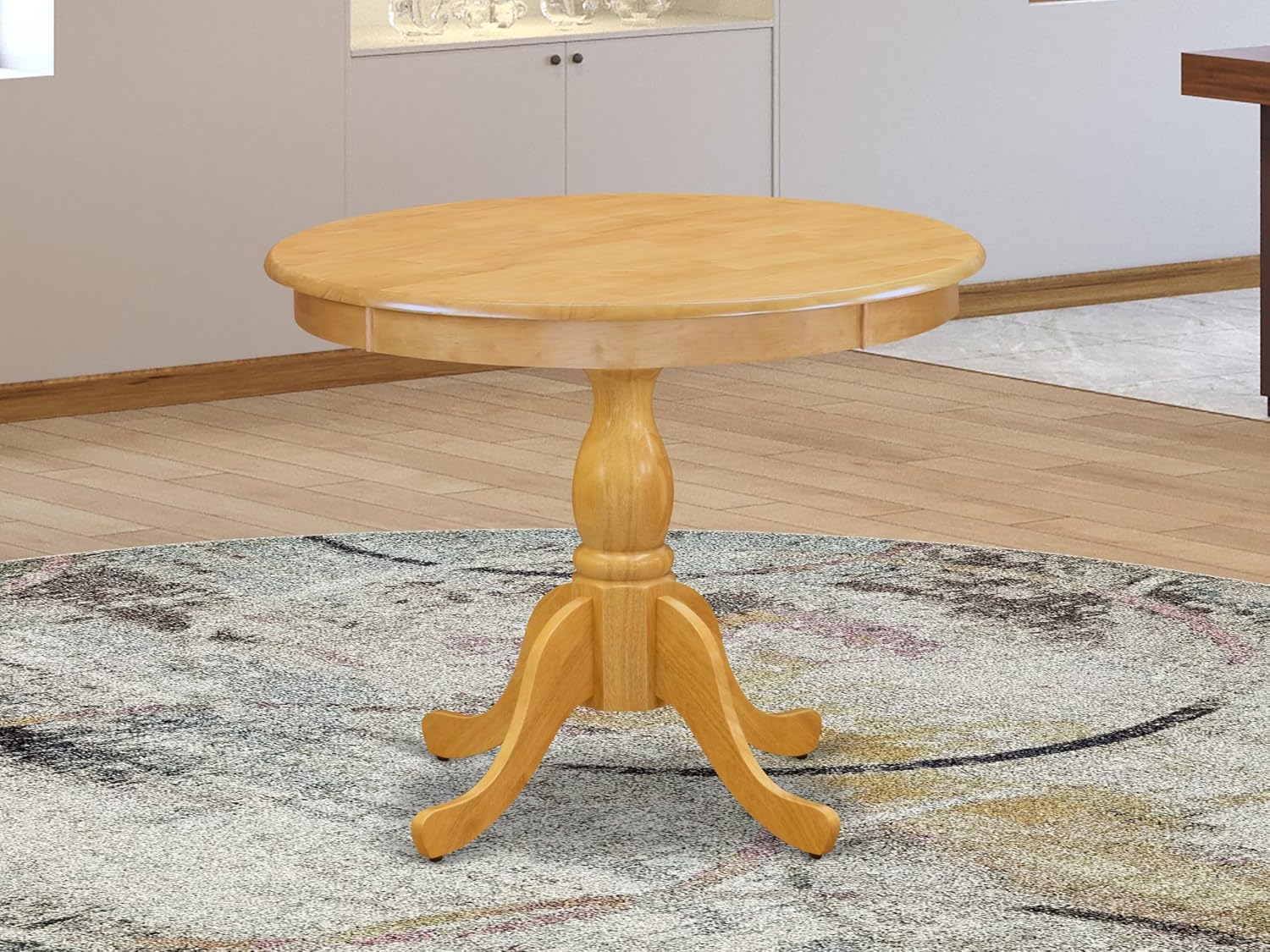 East West Furniture AMT-OAK-TP Antique Kitchen Dining Table - a Round Wooden Table Top with Pedestal Base, 36x36 Inch, Oak