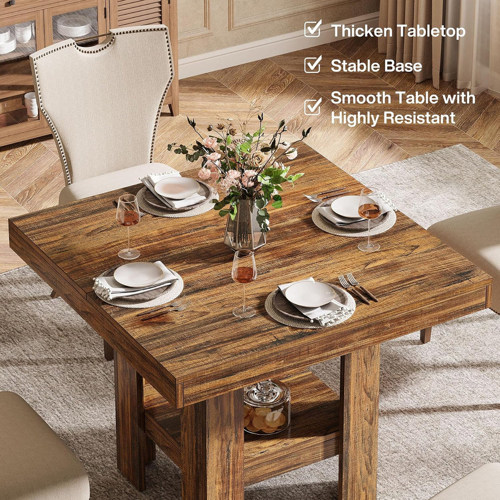 Tribesigns 31.5' Square Dining Table for 4, Small Kitchen Table with Shelf Storage, Compact Dining Room Furniture for Apartments, Offices, Living Rooms, Restaurants, Brown