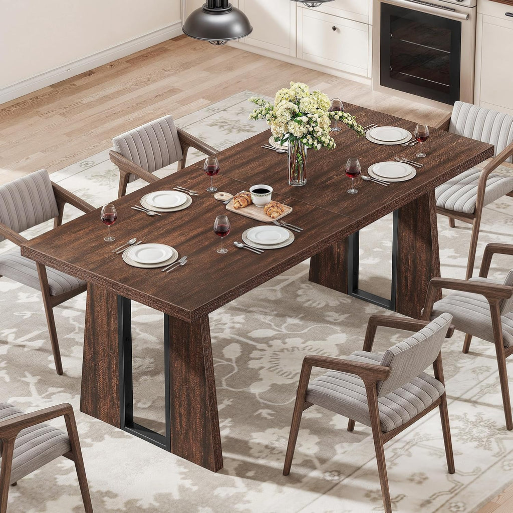 DWVO Rectangle Dining Table for 6-8 People 70.86 Inch Large Dining Room Table Wooden Dinner Tables with Heavy Duty Legs for Kitchen Apartment Restaurant Walnut