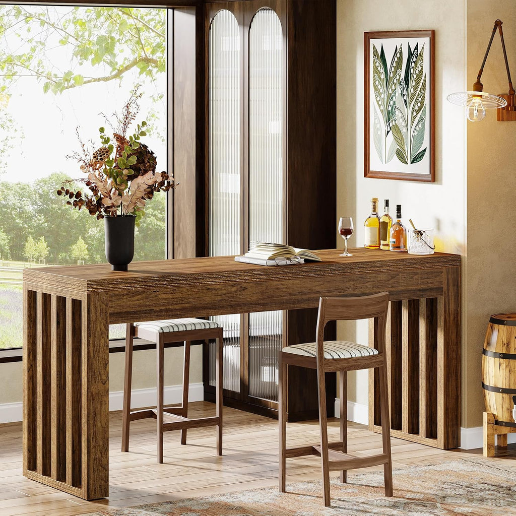 Tribesigns 63-inch Bar Table, Farmhouse Counter Height Pub Dining Table, Rectangular Kitchen Bar Height Table for Dining Room, Bistro, Restaurant,Rustic Brown