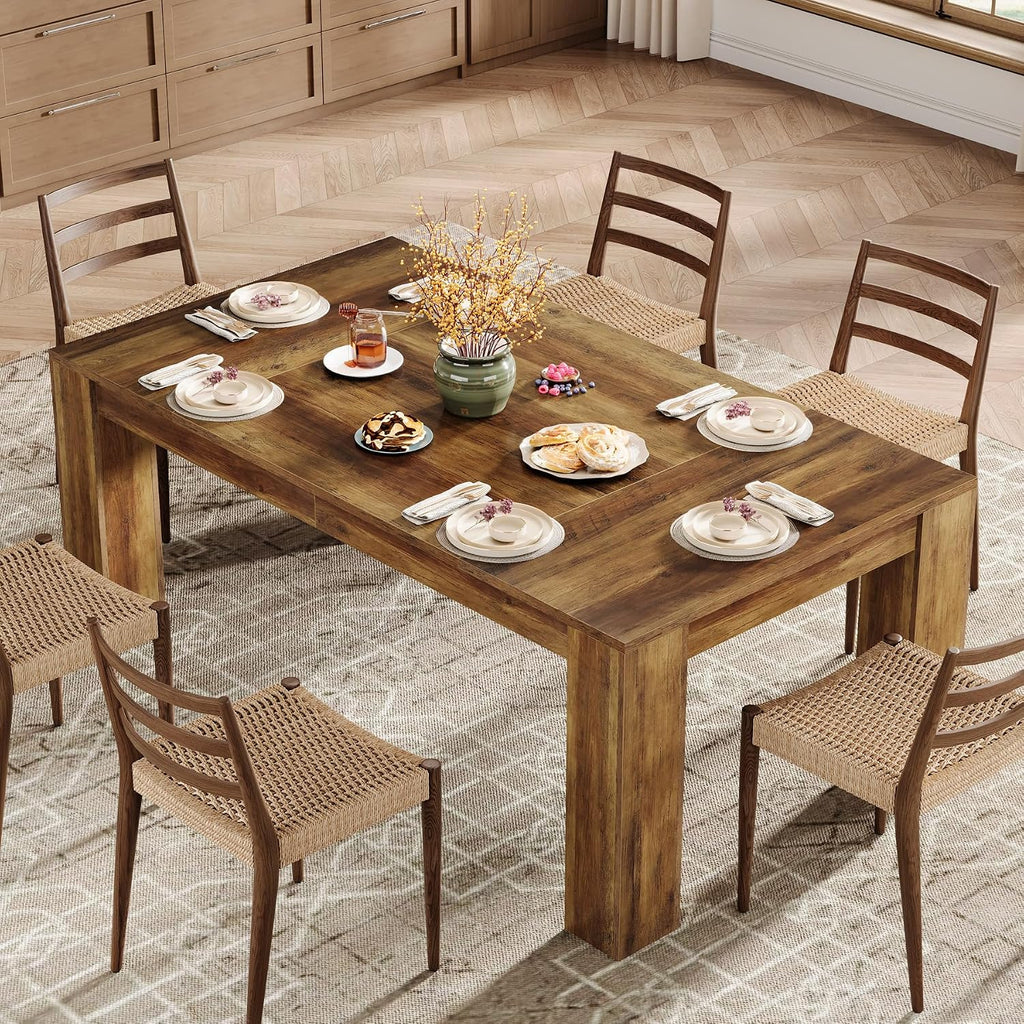 Tribesigns 63-Inch Dining Table for 4 to 6, Rectangular Kitchen Dinner Table, Farmhouse Wooden Eating Table for Home Kitchen, Dining Room