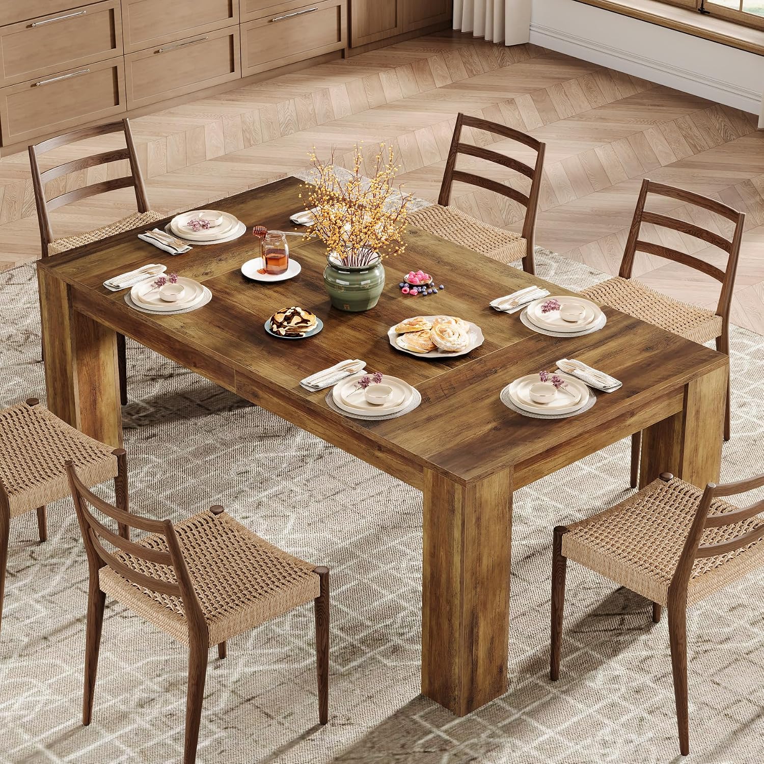 Tribesigns 63-Inch Dining Table for 4 to 6, Rectangular Kitchen Dinner Table, Farmhouse Wooden Eating Table for Home Kitchen, Dining Room