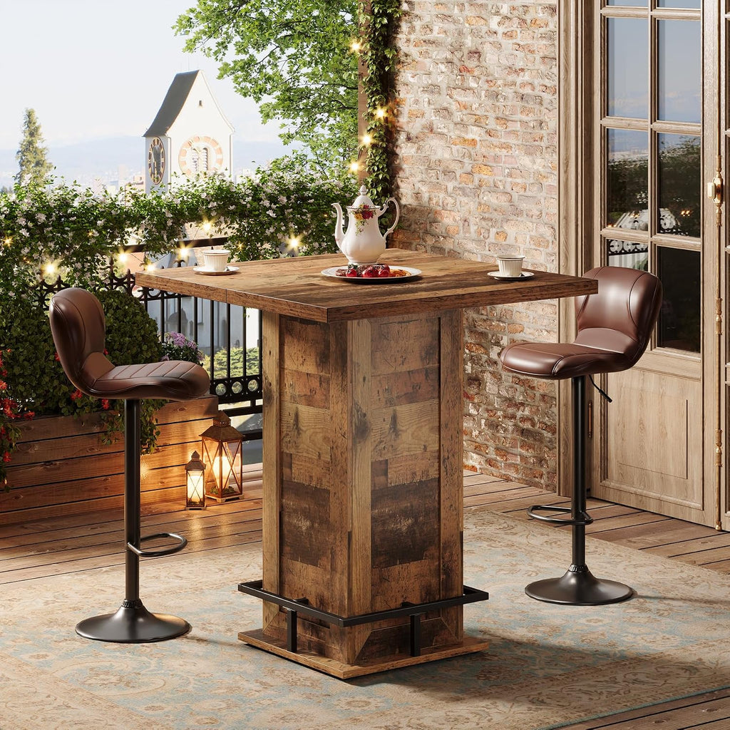 Tribesigns 39.4' H Square Bar Table, Industrial High Top Bistro Pub Cocktail Table with Metal Footrest for Kitchen Nook, Home Bar, Small Bars, Dark Brown (Table Only)