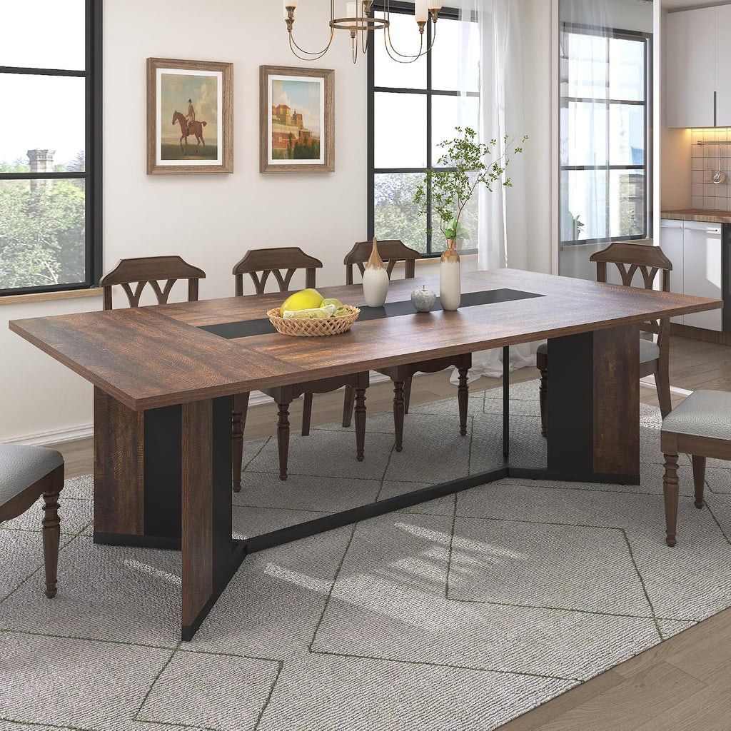 Hlivelood 78Inch Large Dining Table for 6 8 People,Wooden Rectangular Kitchen Table W/Waterproof Tabletop,Large Rectangle Furniture W/Adjustable Legs,Brown Dinner Table for Kitchen Dining Room(78IN)