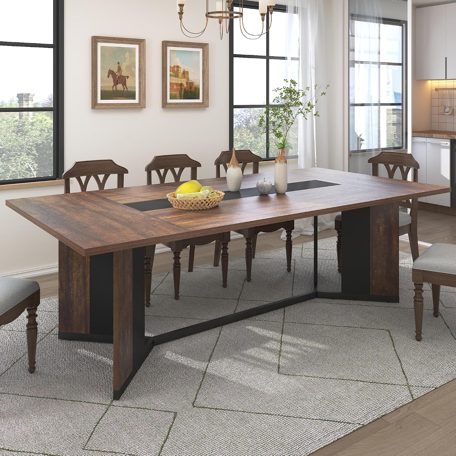 Hlivelood 78Inch Large Dining Table for 6 8 People,Wooden Rectangular Kitchen Table W/Waterproof Tabletop,Large Rectangle Furniture W/Adjustable Legs,Brown Dinner Table for Kitchen Dining Room(78IN)