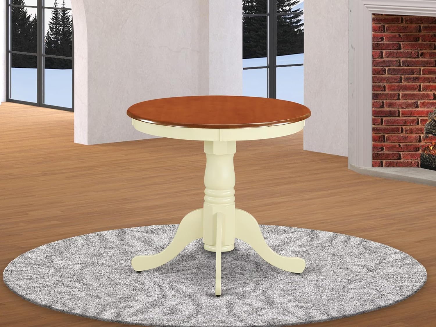 East West Furniture EMT-BMK-TP Eden Dining Table - a Round Wooden Table Top with Pedestal Base, 30x30 Inch, Buttermilk & Cherry