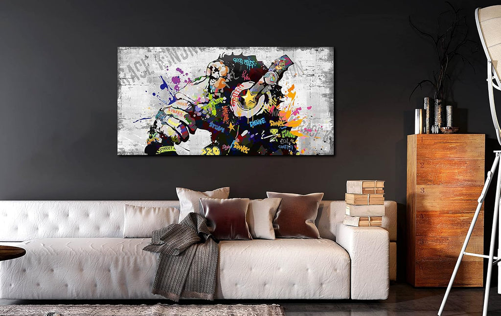 Kepgonegu Large Banksy Canvas Wall Art Graffiti Gorilla Picture for Living Room Bedroom Funny Wall Decor Size 60' W x 30' H