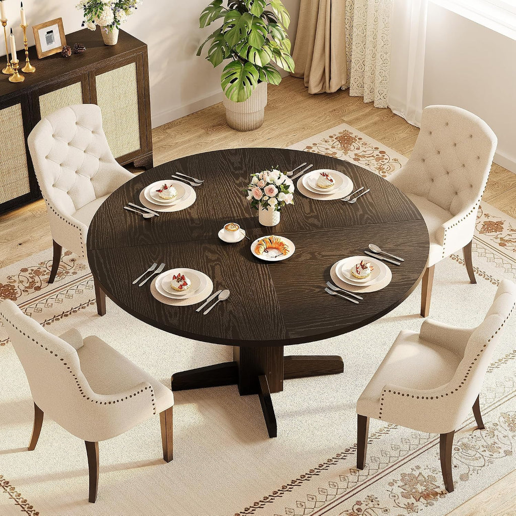 IDEALHOUSE Round Dining Table for 4-6 People, 47' Wood Kitchen Table with Sturdy Pedestal Base, Farmhouse Circle Dinner Tables for Dining Room, Living Room, Apartment, Black