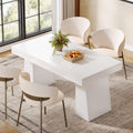 Tribesigns 55-Inch Dining Room Table for 4, Mid-Century Modern Dining Table with Double Pedstral, Rectangular Wood Kitchen Dinner Tables for Dining Room, Kitchen, Home, White (Only Table)