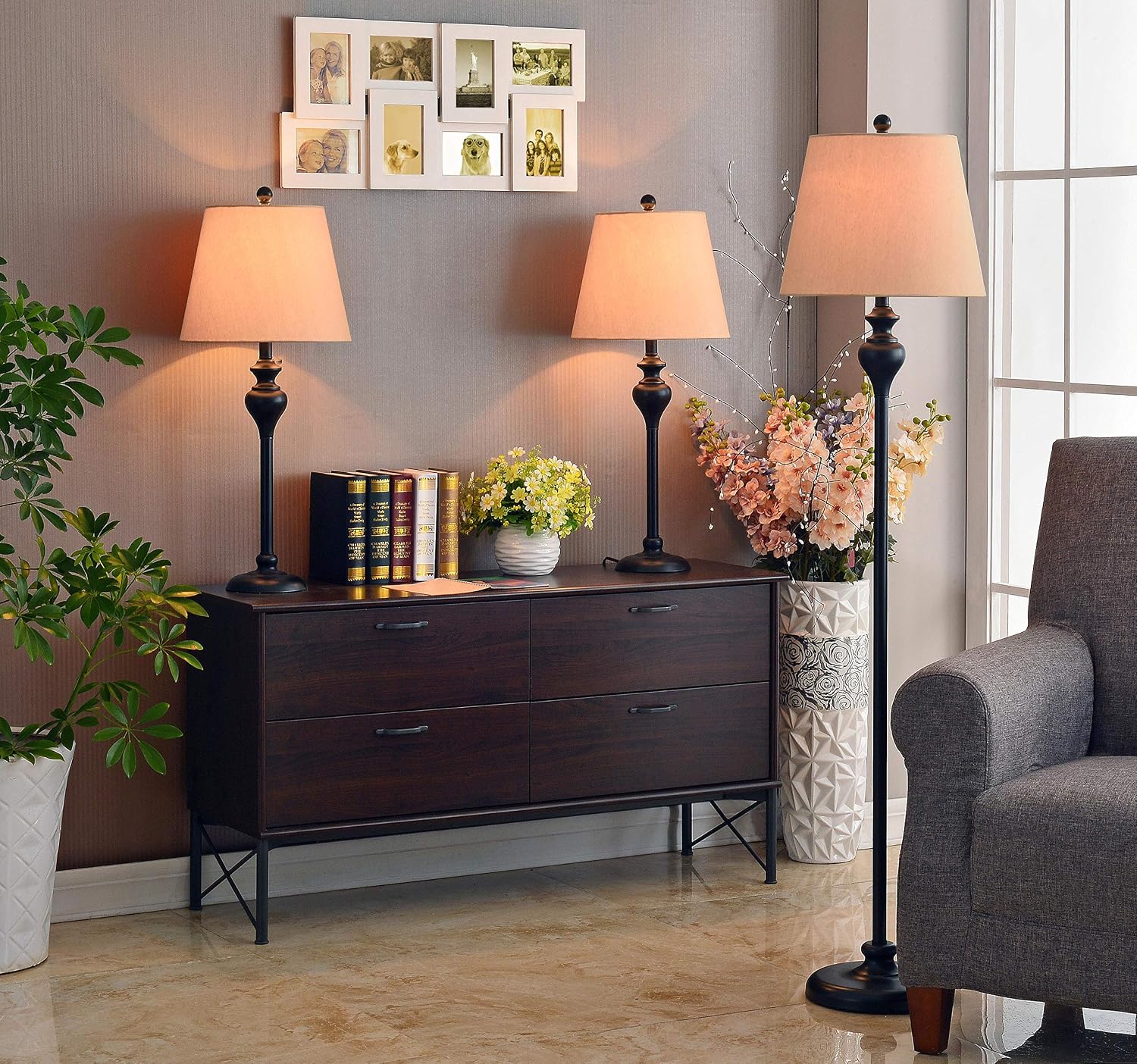 Kenroy Home Charlotte 3-Pack - 2 Table Lamps, 1 Floor Lamp with Oil Rubbed Bronze Finish, Classic Style, 30.5' Height, 13' Width, 13' Depth