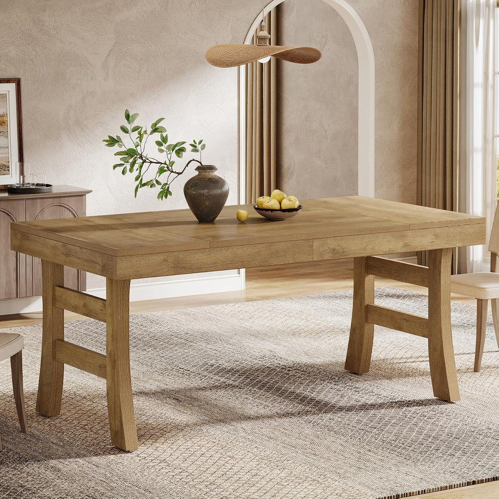 Tribesigns 63-Inch Dining Table for 4-6 People, Farmhouse Rectangular Large Kitchen Dinner Eating Table with Sturdy Legs for Home Kitchen, Dining Room, Light Brown