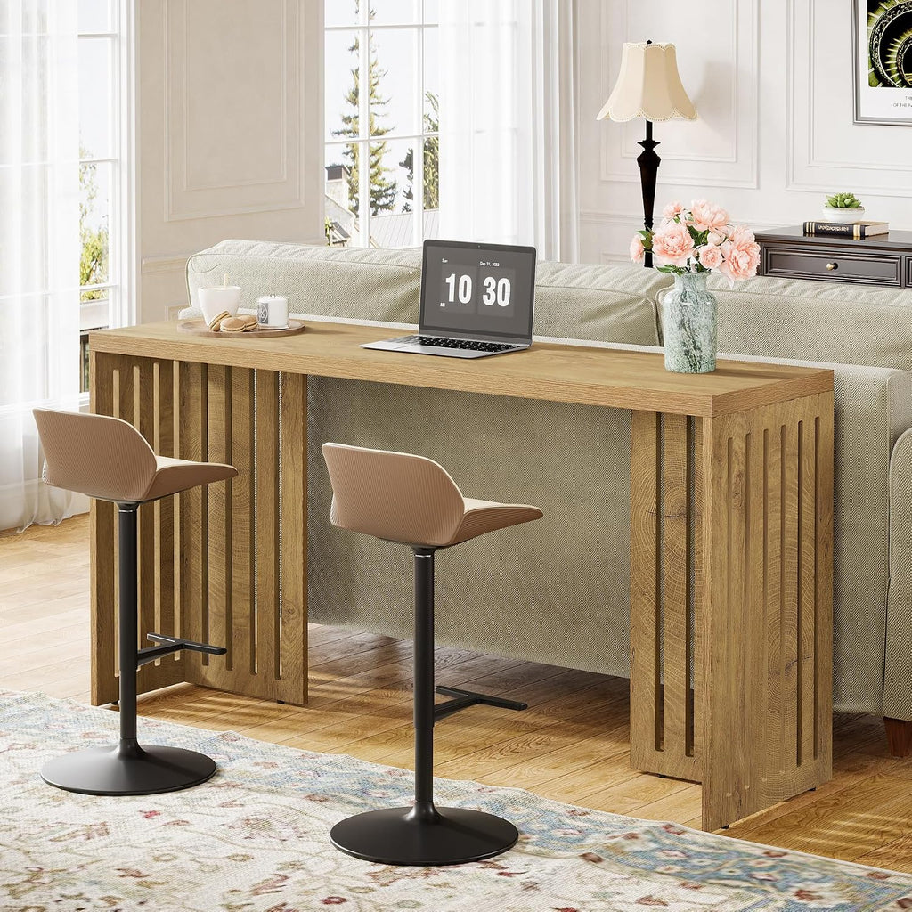 Tribesigns Bar Table, 63-Inch Counter Height Pub Table, Industrial Bar Height Table, Rectangular High Top Kitchen & Dining Counter Tables with Louvered Base for Narrow Space, Natural