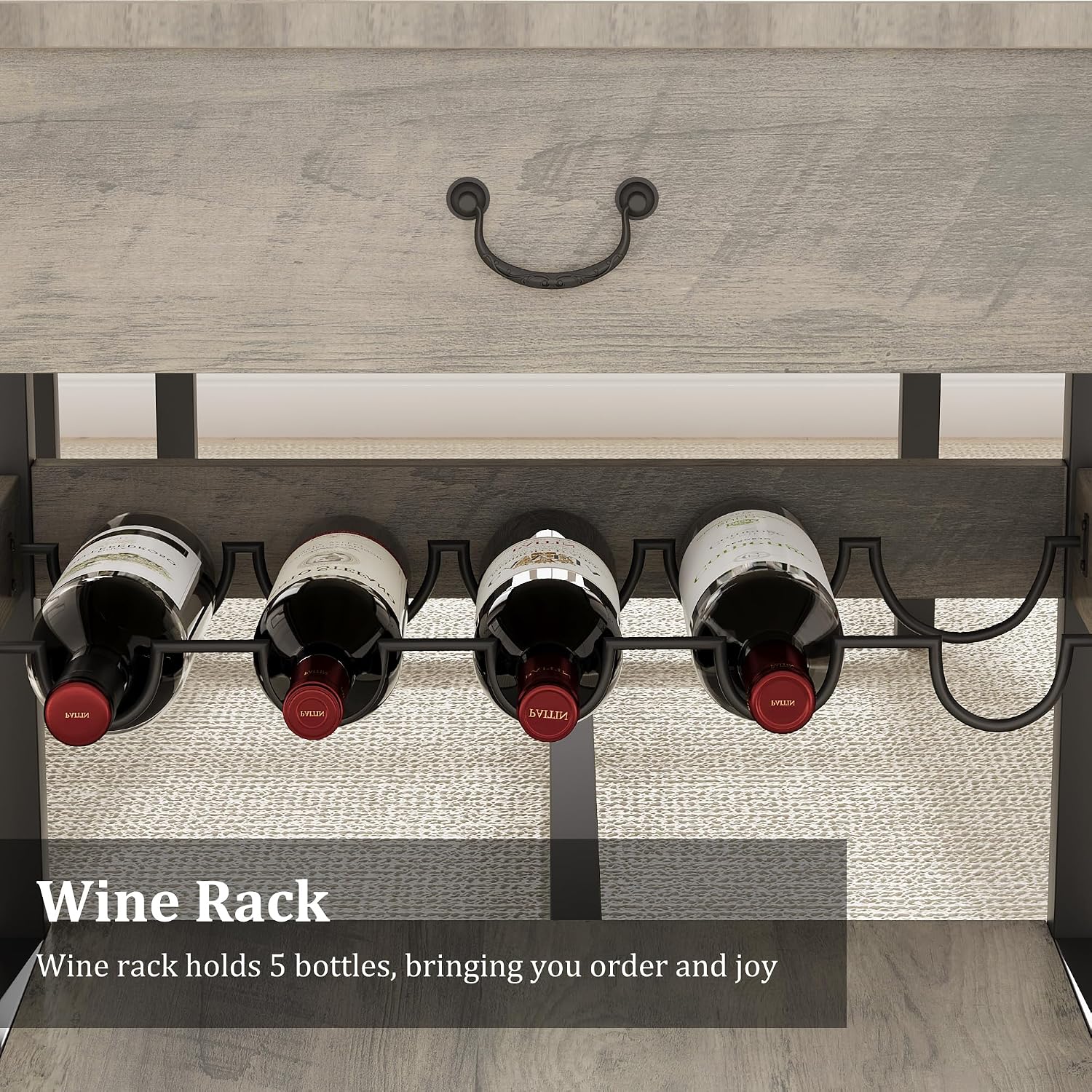 GarveeHome Dining Table Set for 4, Kitchen Dining Table Set with Upholstered Benches, Kitchen Dining Room Table with Storage Drawers & Wine Rack for Small Space, Light Grey