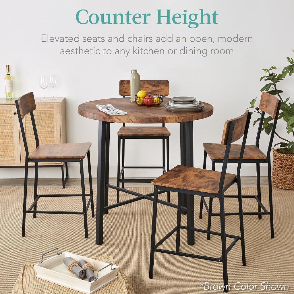 Best Choice Products 5-Piece Modern Round Counter Height Dining Set for Home Kitchen, Dining Room w/ 4 Chairs, 1.5in Thick Table - Natural