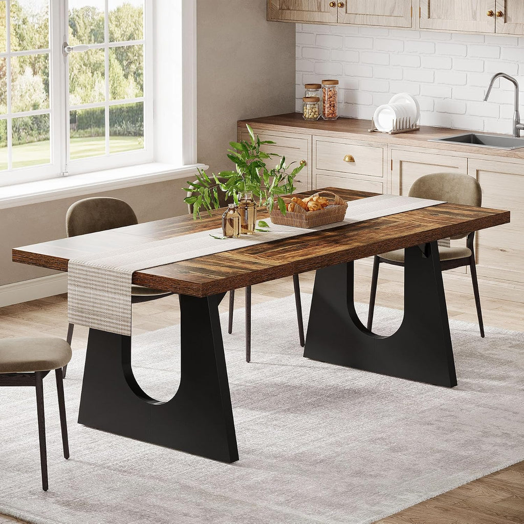 Tribesigns Large Dining Table for 6-8 People, 70.9-Inch Wood Rustic Rectangular Table with Black Wooden Legs, Farmhouse Center Kitchen Table for Dining Room, Living Room, Home Furniture (Dark Brown)