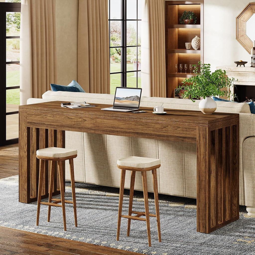 Tribesigns 63-inch Bar Table, Farmhouse Counter Height Pub Dining Table, Rectangular Kitchen Bar Height Table for Dining Room, Bistro, Restaurant,Rustic Brown