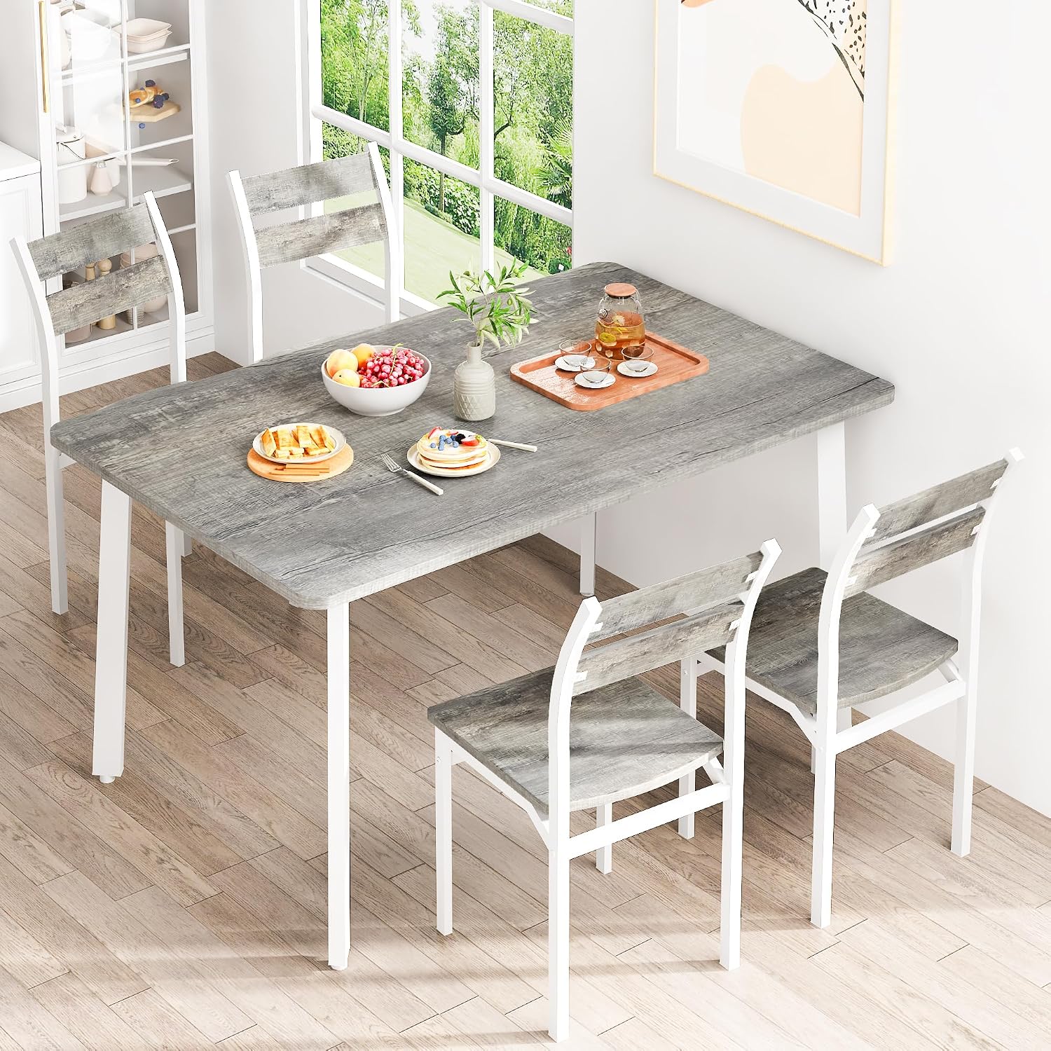 DKLGG Dining Room Table Set for 4 Farmhouse 5 Piece Dining Table Set, Small Kitchen Table Set for 4 for Kitchen and Dining, Apartment (Grey)