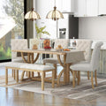Merax 6-Piece Solid Wood Dining Table Set for 6, Rectangular Kitchen Room Table Set with 1 Bench and 5 Upholstered Chairs for Dining Room & Kitchen, Natural Wood Wash