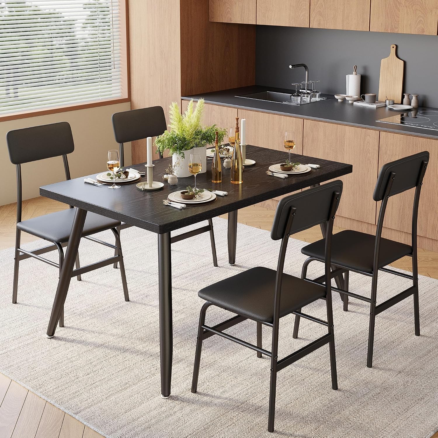 Gizoon Dining Room Table Set for 4, Modern 5 Piece Kitchen Table and Chairs Set, Small Space Comedor de 4 Sillas y Mesa, Wood Top Metal Frame for Apartment, Kitchen, Living Room, Dining Room