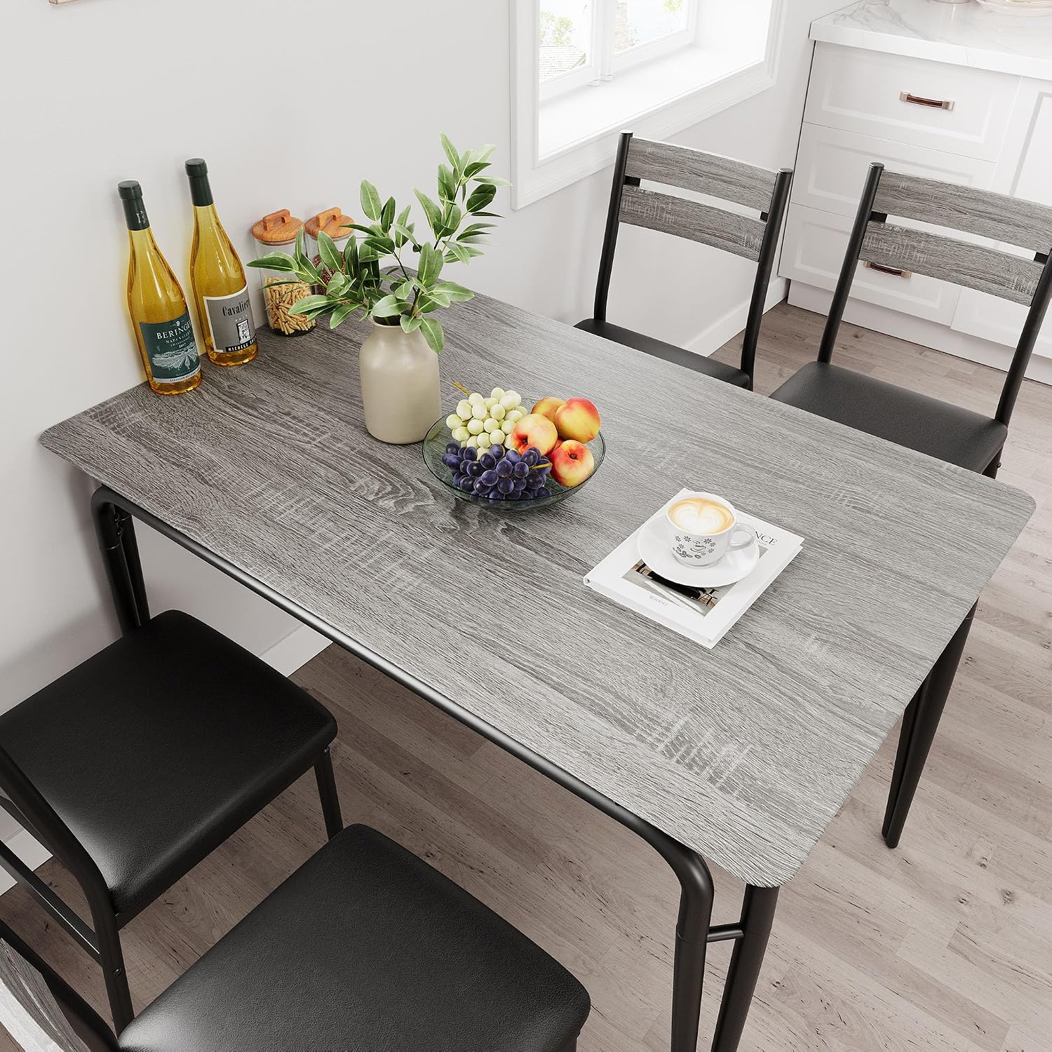 GarveeHome Dining Table for 2, Small Table and Chairs Set of 2, Square Dinette Set for 2, 3 Piece Kitchen & Dining Room Sets for Small Space (Oak, Table with 4 Upholstered Chairs)