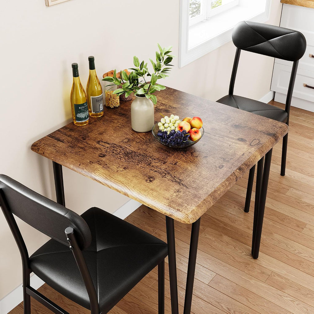 IDEALHOUSE Dining Table Set for 4, Kitchen Table with Upholstered Chairs for Kitchen Room and Small Spaces (Retro, Table with 2 Upholstered Chairs)