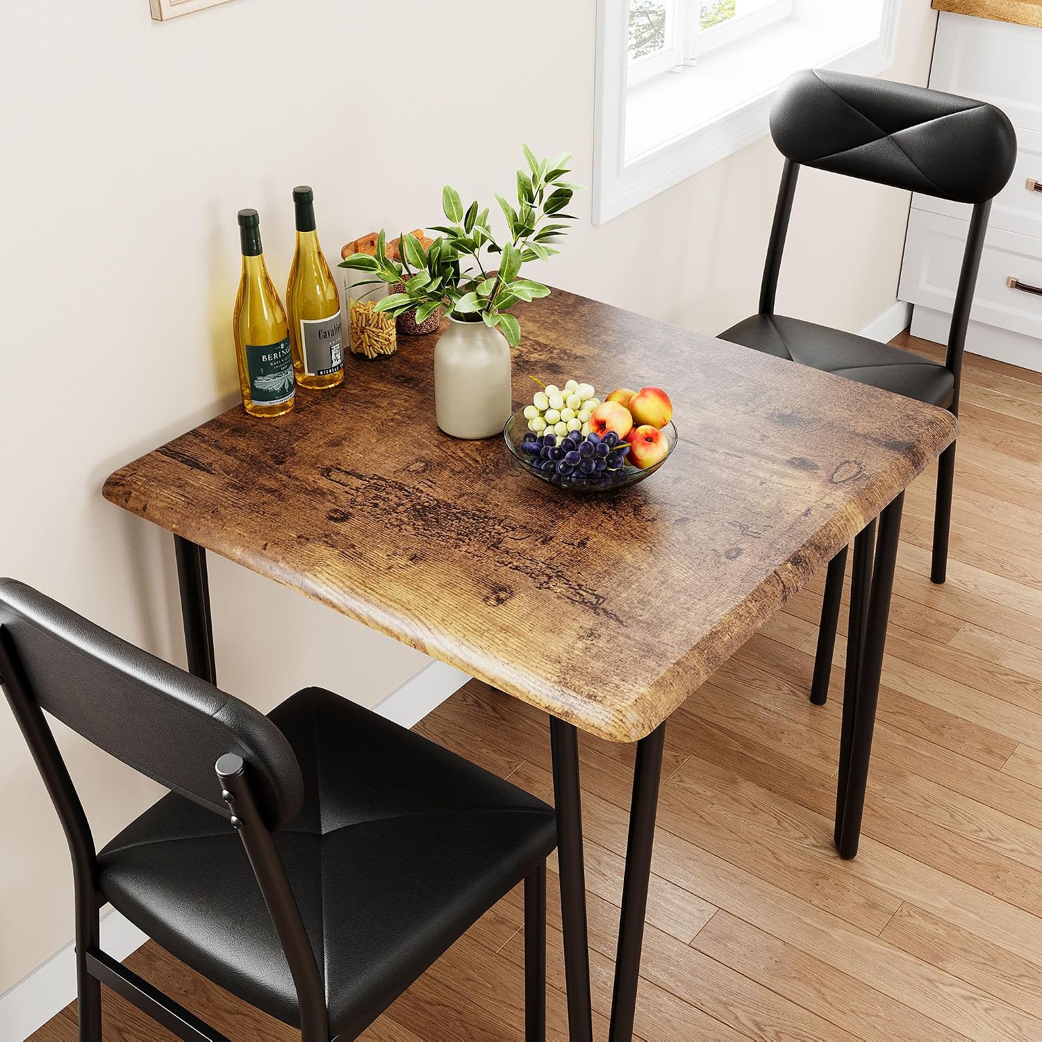 IDEALHOUSE Dining Table Set for 4, Kitchen Table with Upholstered Chairs for Kitchen Room and Small Spaces (Retro, Table with 2 Upholstered Chairs)