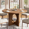 Garvee 47' Round Dining Table for 4-6 People - Circle Kitchen Dinner Table with Sturdy Pedestal Base, Space Saving Dinning Room Furniture for Living Room, Kitchen, Apartment, Brown