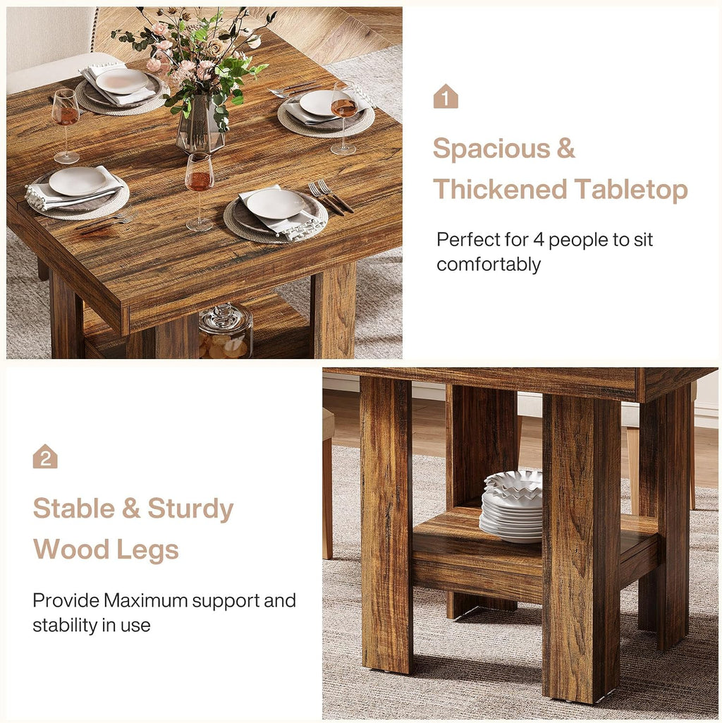 Tribesigns 31.5' Square Dining Table for 4, Small Kitchen Table with Shelf Storage, Compact Dining Room Furniture for Apartments, Offices, Living Rooms, Restaurants, Brown