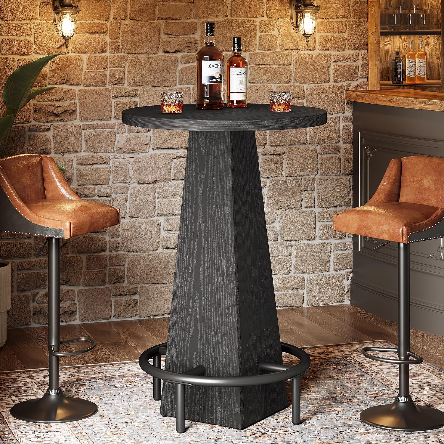 Tribesigns Bar Table Set of 2, 37.4' High Round Pub Table for Small Bars, Dining Room, Kitchen, Black (Only Table)