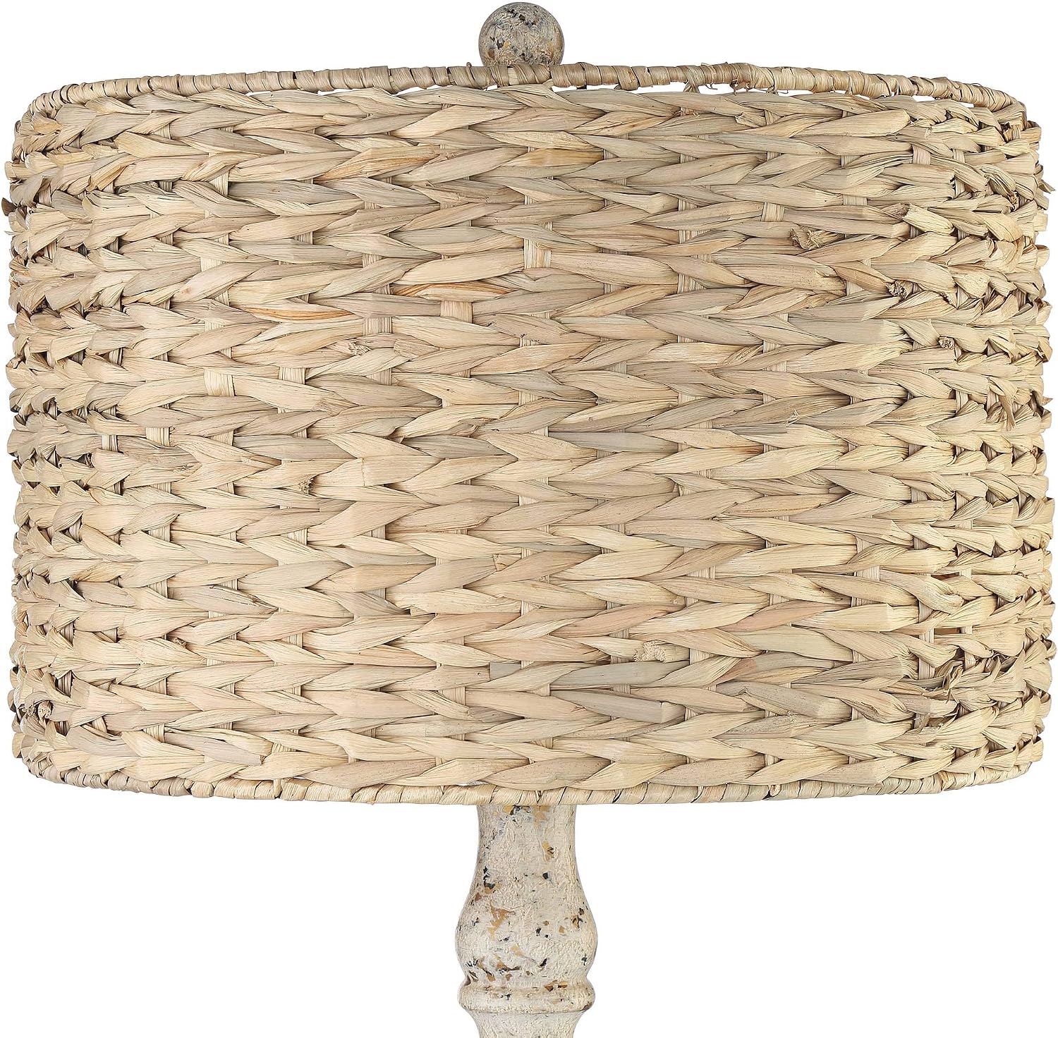 John Timberland Jackson Country Cottage Core Coastal Table Lamp 27.5' Tall Rustic Natural Distressed Antique White Candlestick Rattan Drum Shade for Living Room Bedroom House Bedside Nightstand Home