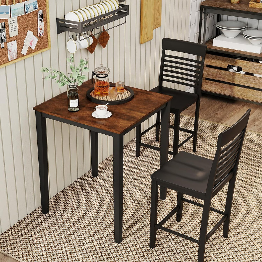 Giantex Square Dining Table for 2-4, 30'x30'x36' Kitchen Table with Solid Rubber Wood Frame, 220lbs Capacity, Space-Saving Dinner Tables for Small Space, Dining Room, Living Room, Pub (Brown + Black)