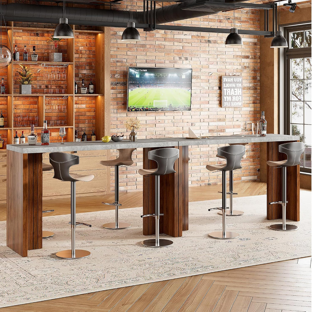 Bar Table for 4-6 People - 55' Long Counter Height Pub with Extra Thickened Tabletop, Modern Rectangular Home Bar Coffee Unit for Kitchen, Dining Room, Balcony, Living Room, Basement, Gray+Walnut
